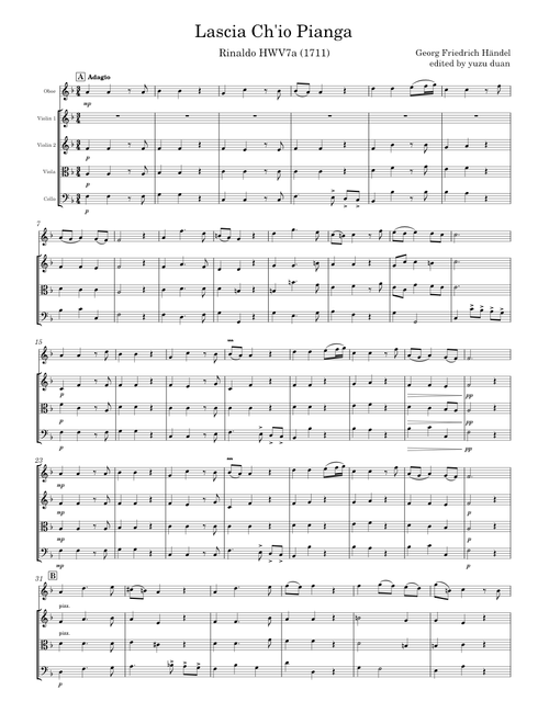 Lascia Ch'io Pianga (oboe and string quartet)