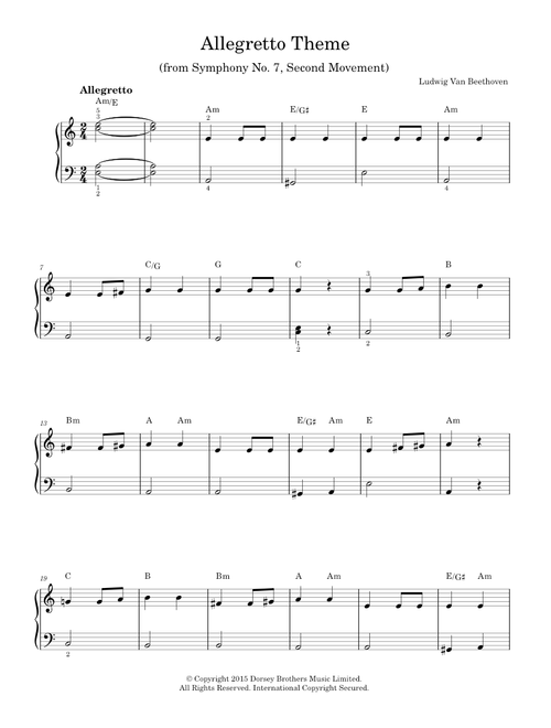 Allegretto Theme (from Symphony No. 7) - Ludwig van Beethoven (Easy Piano)
