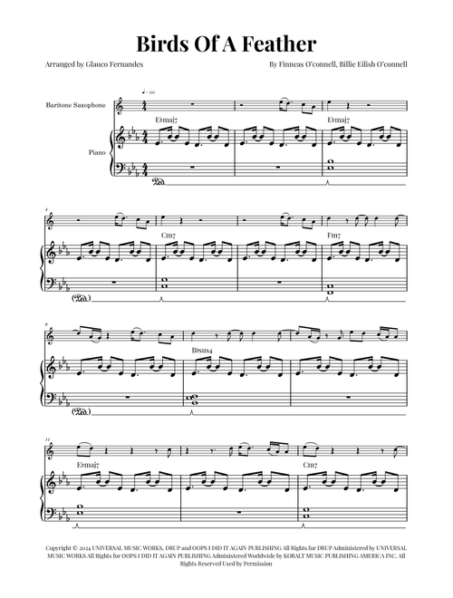 Birds Of A Feather (Arr. Glauco Fernandes) - Billie Eilish (Baritone Sax and Piano)