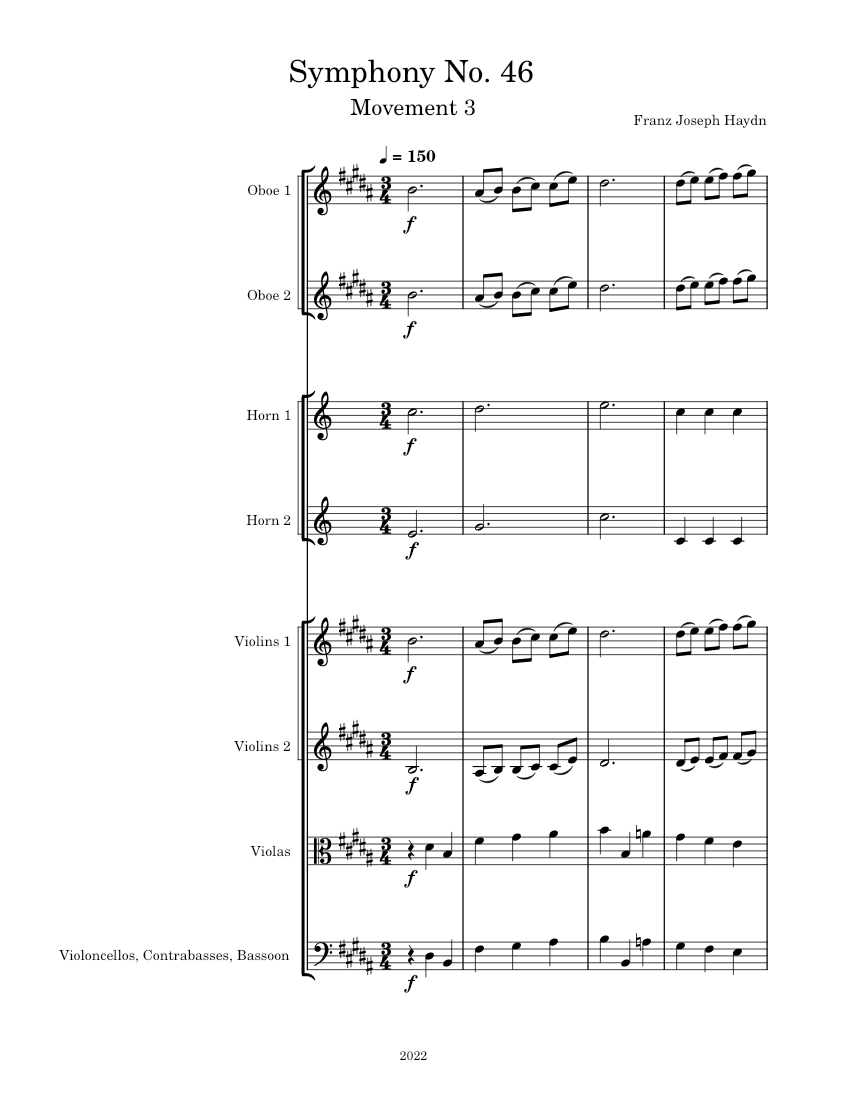 Symphony No.46 in B major, Hob.I46 Joseph Haydn Minuet Sheet