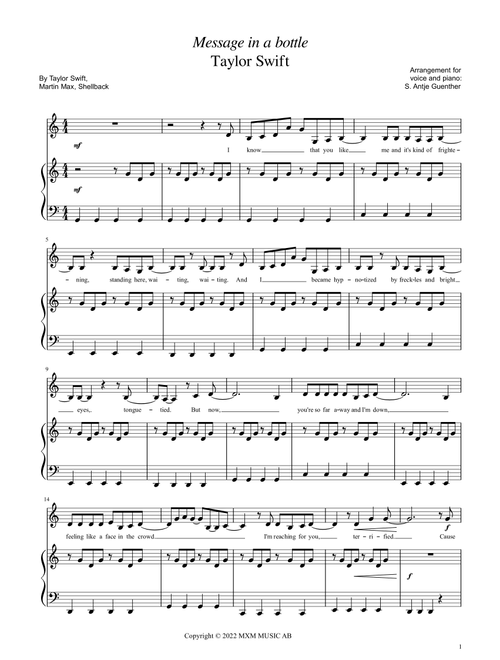 Message In A Bottle Taylor S Version From The Vault (Arr. Antje Günther) - Taylor Swift (Piano Vocal)