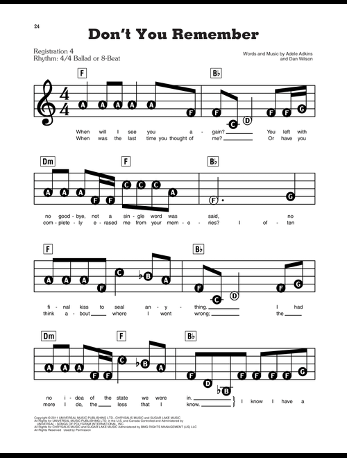 Don't You Remember - Adele (E-Z Play Today)