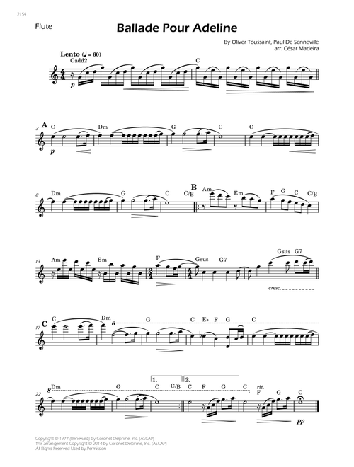Ballade Pour Adeline (Arr. César Madeira) - Oliver Toussaint, Paul de Senneville (Flute Solo)