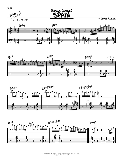 Spain (solo only) - Chick Corea (Real Book - Melody-Chords)