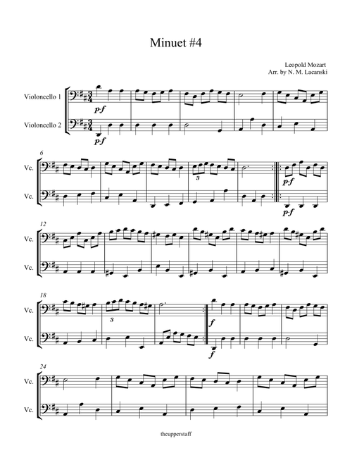 Minuet #4 (Arr. Nick Lacanski) - Mozart, Leopold (Cello Duet)