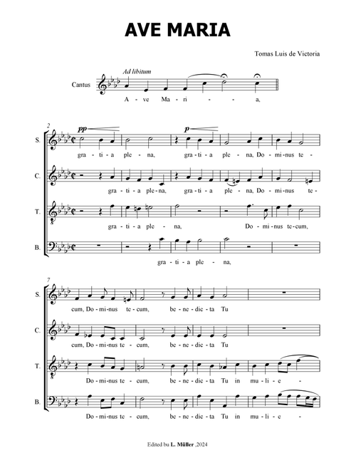 Ave Maria - Tomas Luis de Victoria - for Choir a cappella - in Ab Major (Arr. L. Müller) (Choral, SATB)