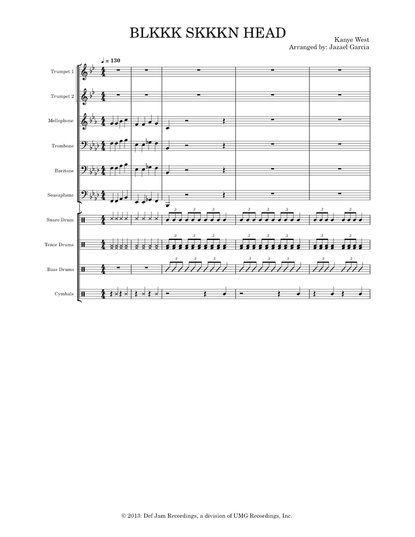 BLKKK SKKKN HEAD Kanye West Sheet music for Trombone, Trumpet in b