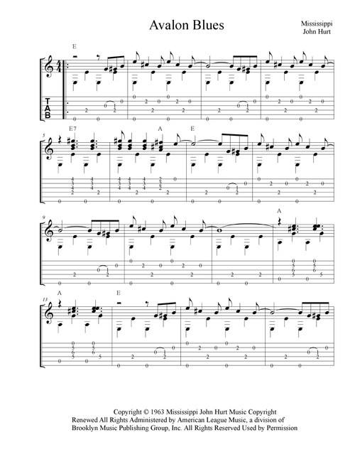 Avalon Blues (Arr. The Real Boss Hos Publishing) - Mississippi John Hurt (Guitar Tab)