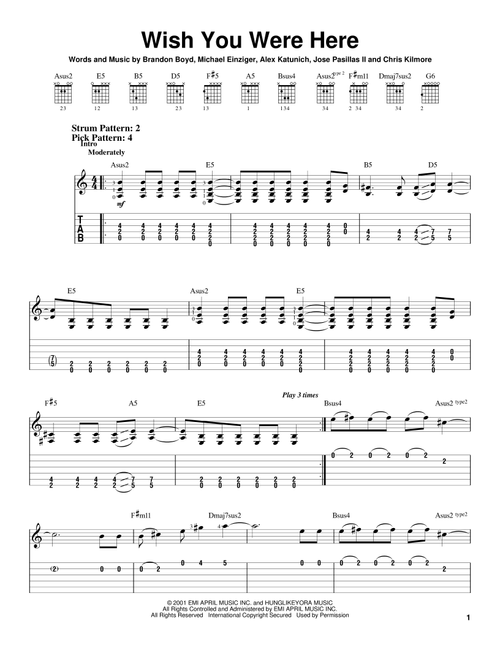 Wish You Were Here - Incubus (Easy Guitar with TAB)