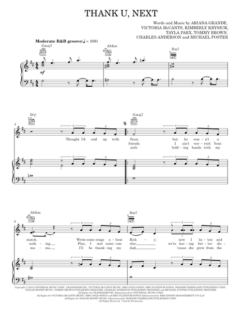 Thank u, next - Ariana Grande (Piano-Vocal-Guitar)