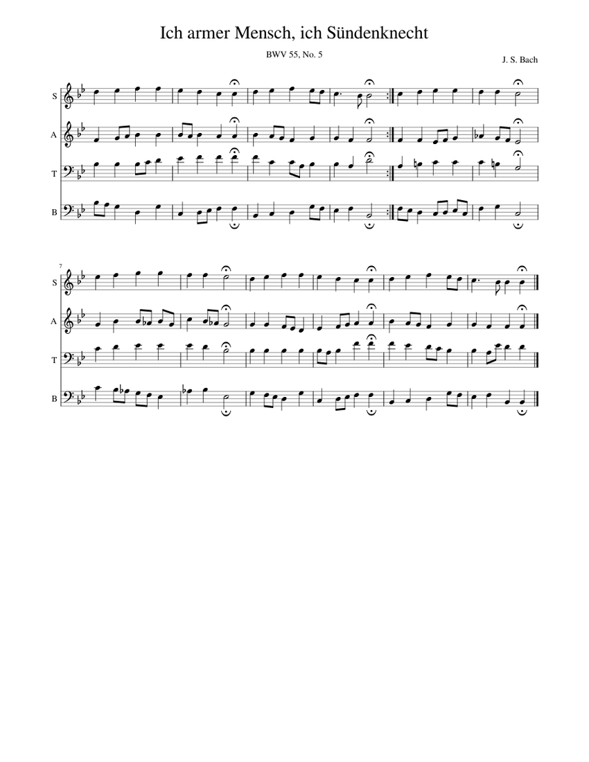 Ich armer Mensch, ich Sündenknecht, BWV 55 No. 5 Sheet music for Vocals