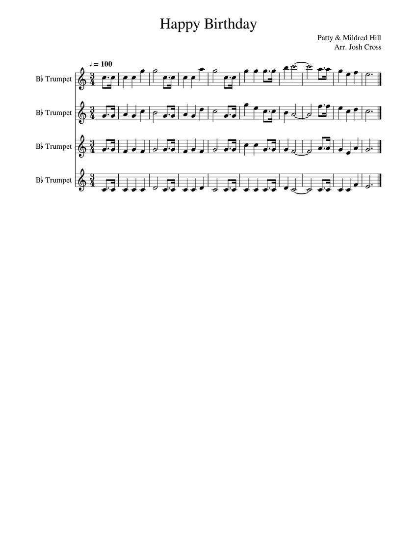 Happy Birthday (Trumpet Quartet) Sheet music for Trumpet in bflat