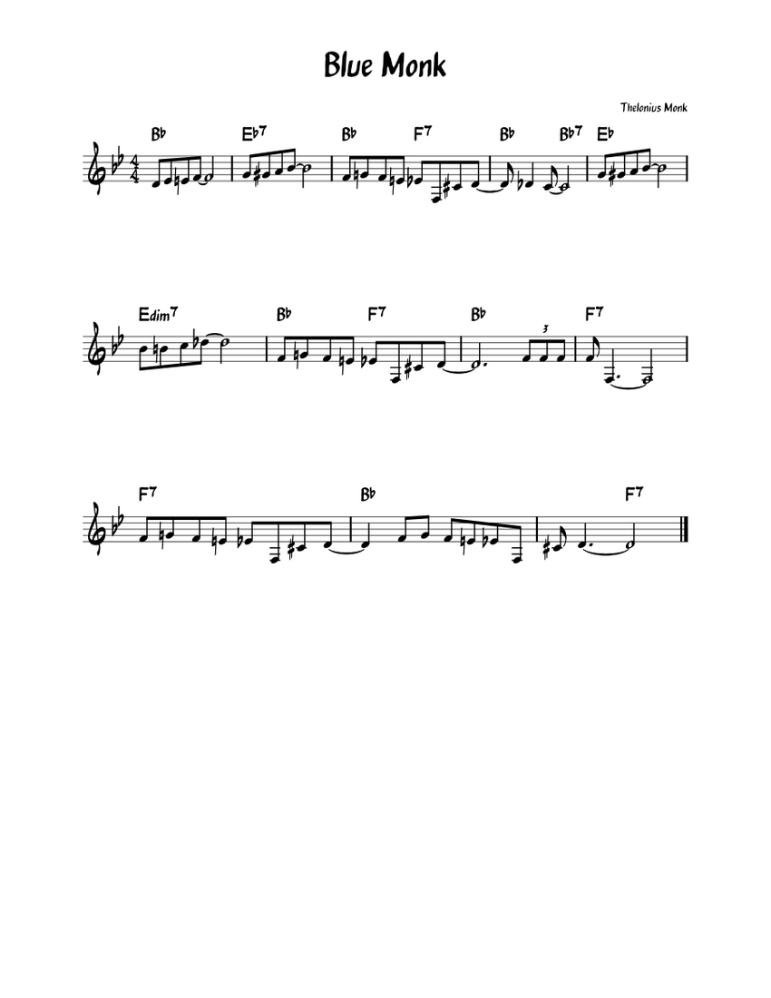Blue monk Thelonious Monk Blue Monk Sheet music for Piano (Solo