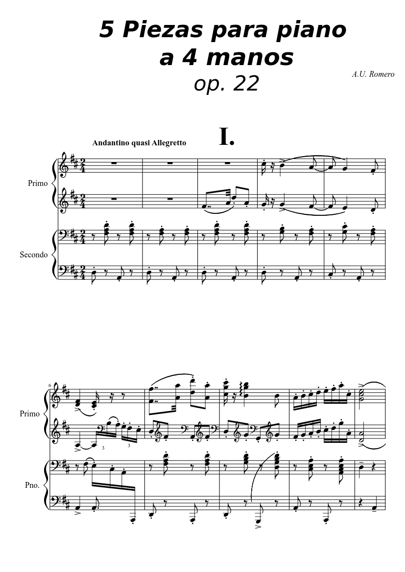 5 Piezas para piano 4 manos op. 22I. Sheet music Piano Duo) | Musescore.com