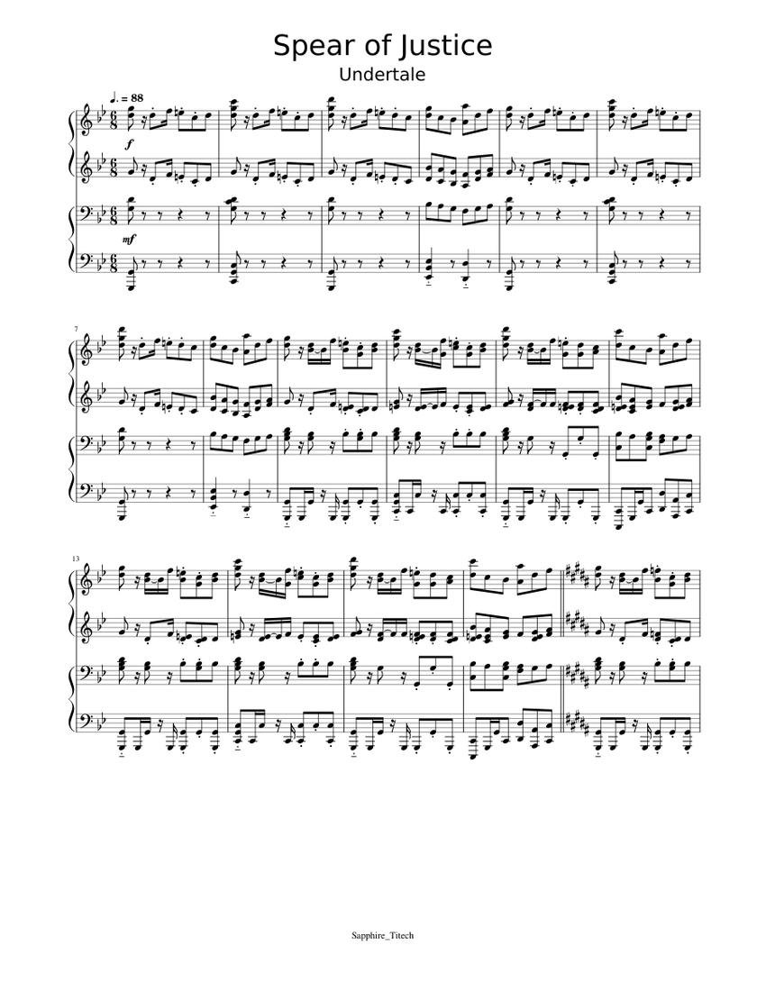 Spear of Justice Sheet Music for Piano (Piano Four Hand