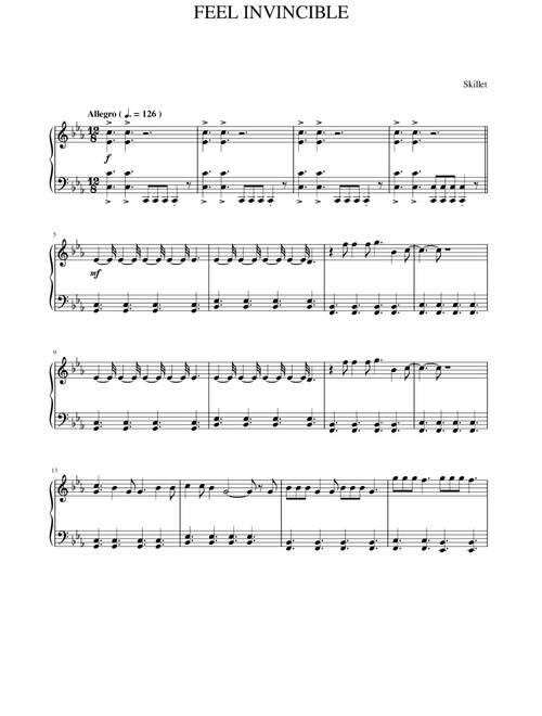 Feel Invincible (Arr. Skillet) - Seth David Mosley, John Robert Cooper (Piano Solo)
