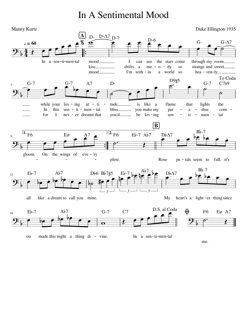 Sentimental Riff In A Sentimental Mood Sheet Music with Chords for Trombone (Solo ...