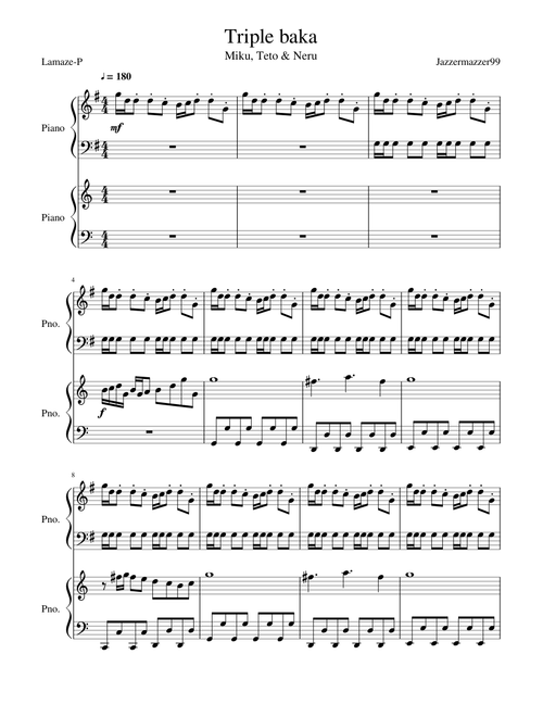 Triple Baka Piano Duet [Lamaze-P, Miku & Teto (& Neru)]