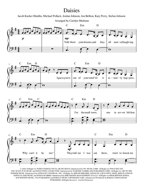 Daisies (Arr. Carolyn Medrano) - Katy Perry (Piano Vocal)