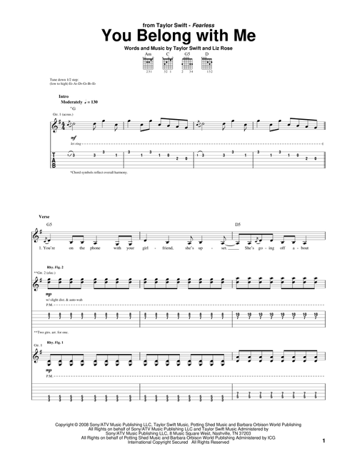 You Belong With Me - Taylor Swift (Guitar Tab)