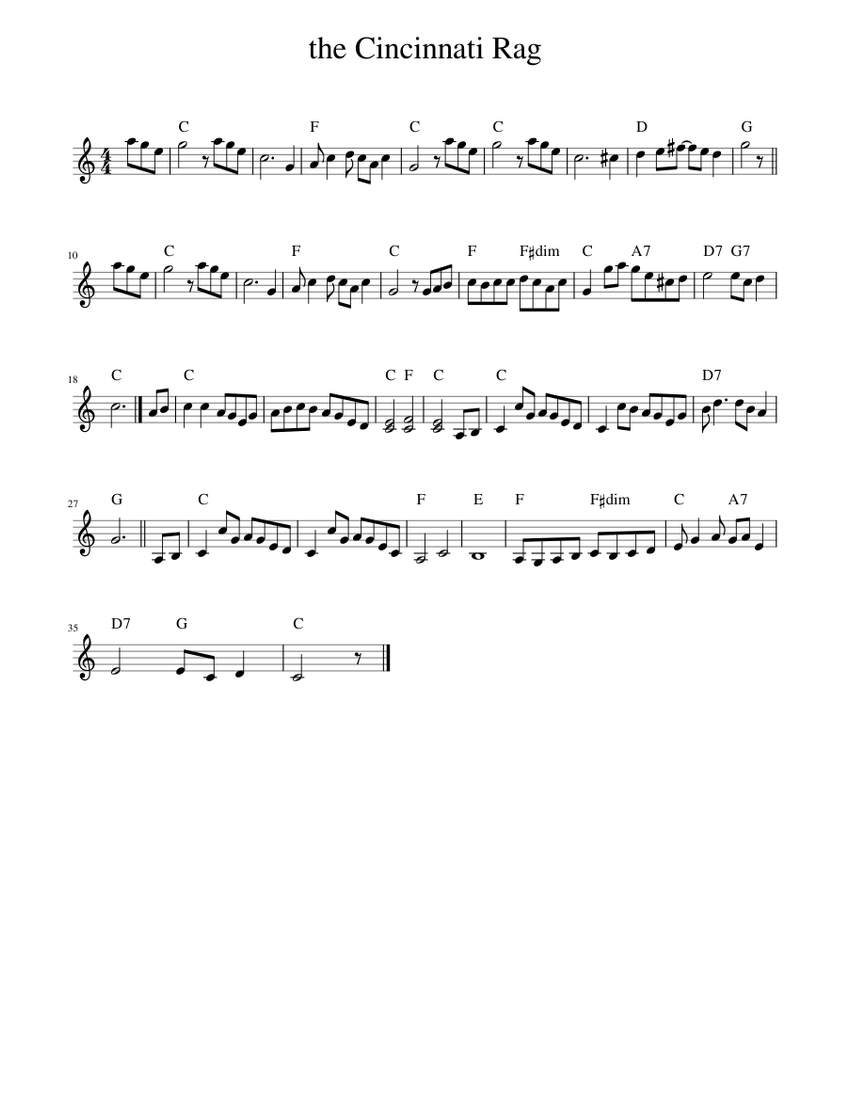 the Cincinnati Rag Sheet music for Piano (Solo) | Musescore.com