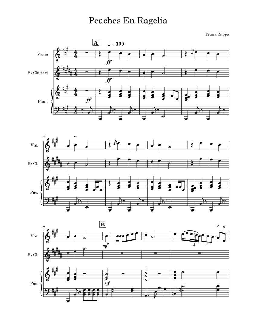 Peaches en regalia Frank Zappa Peaches en regalia Violin Piano Sheet music for