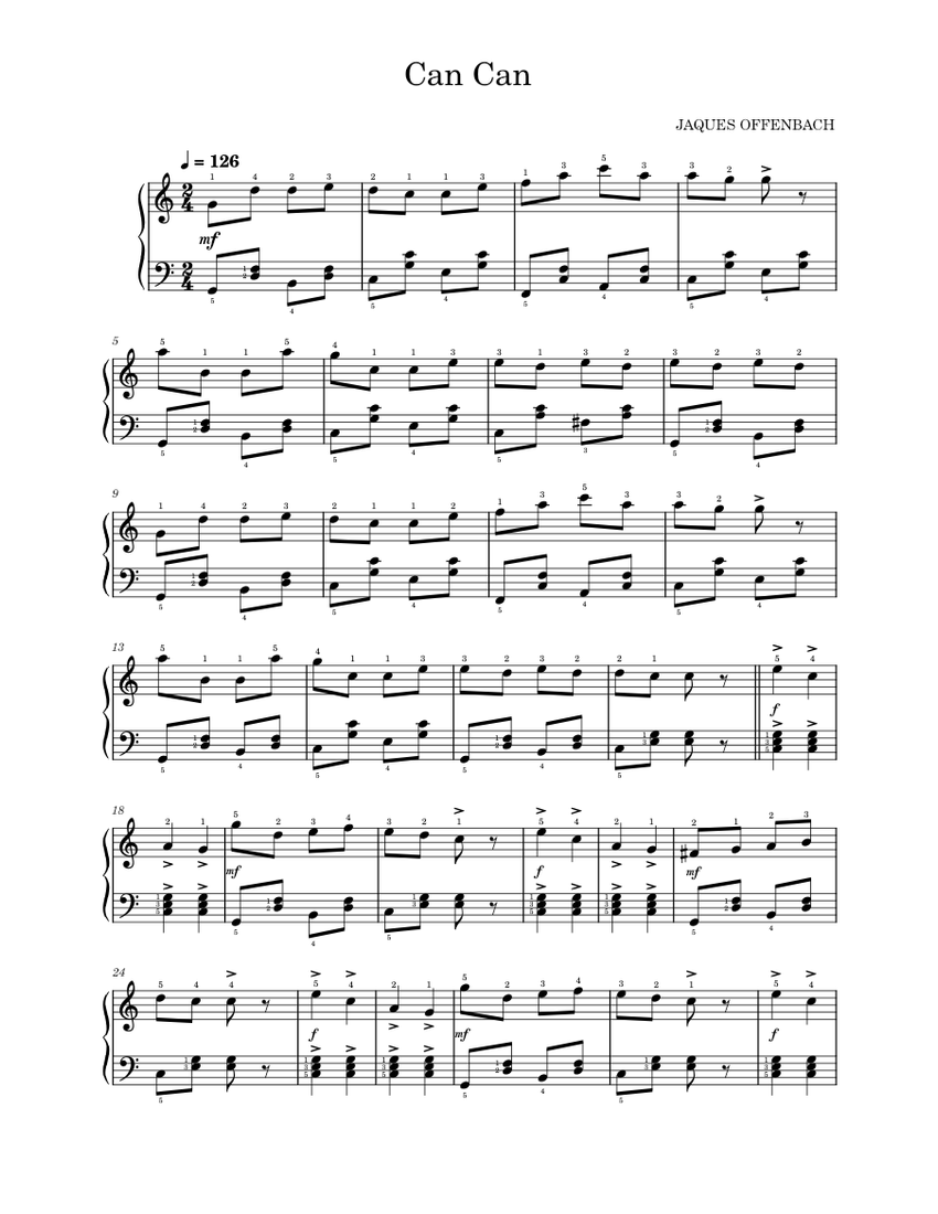 Can Can Sheet Music for Piano (Solo) easy | MuseScore.com