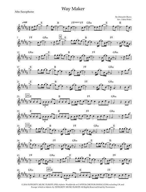 Way Maker (Arr. Fabio Britto) - Sinach (Alto Sax Solo)