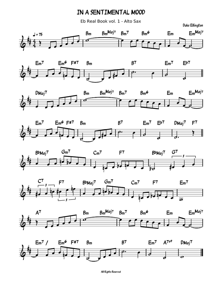 In a sentimental mood Duke Ellington Sheet music for Saxophone alto Solo Musescore