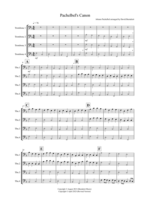 Pachelbel's Canon for Trombone Quartet (Arr. David Burndrett) - Johann Pachelbel (Small Ensemble)