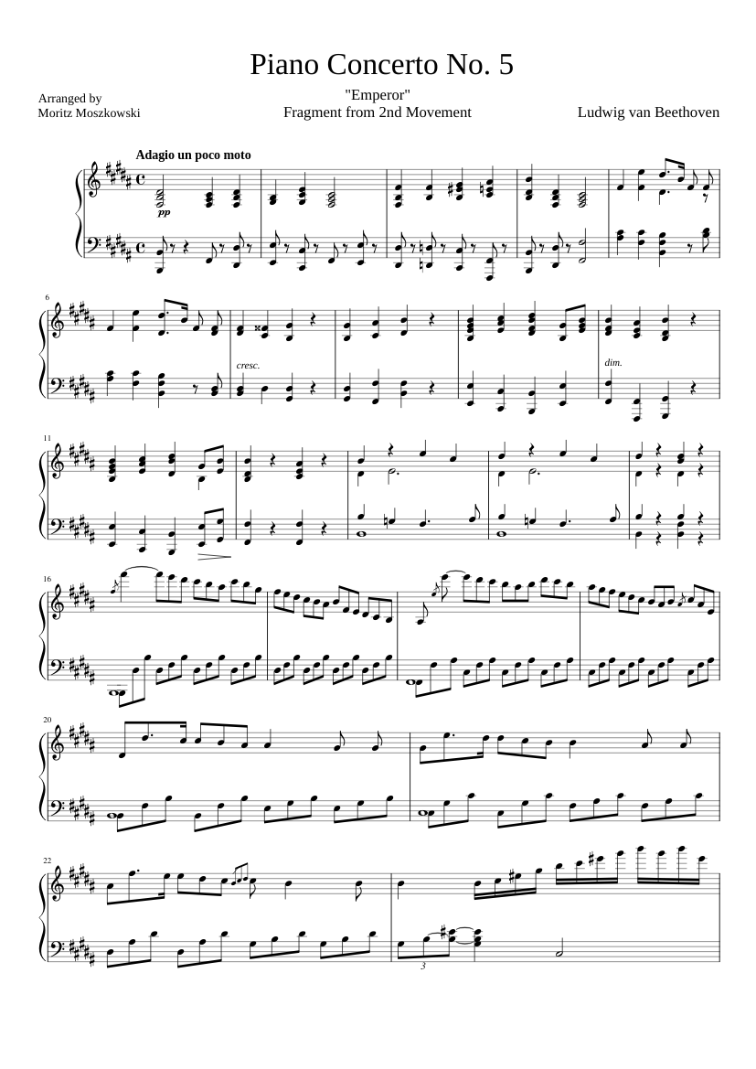 Beethoven Piano Concerto No. 5 2nd Movement fragment (Piano Solo) Sheet for Piano (Solo) | Musescore.com