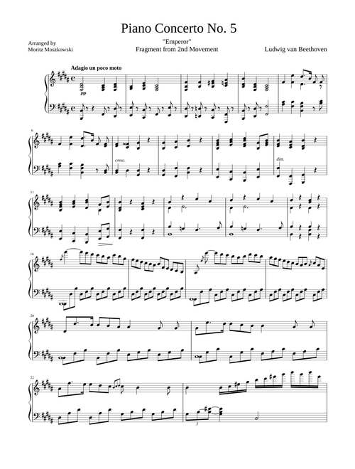 Beethoven Piano Concerto No. 5 2nd Movement fragment (Piano Solo)