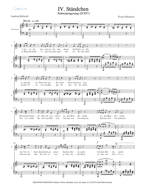 Ständchen (im Schwanengesang D.957 No. 4. von Franz Schubert) for Tenor
