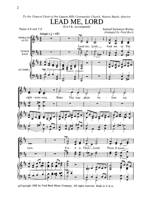 Lead Me, Lord (arr. Fred Bock) - Samuel Wesley (Choral, SATB)