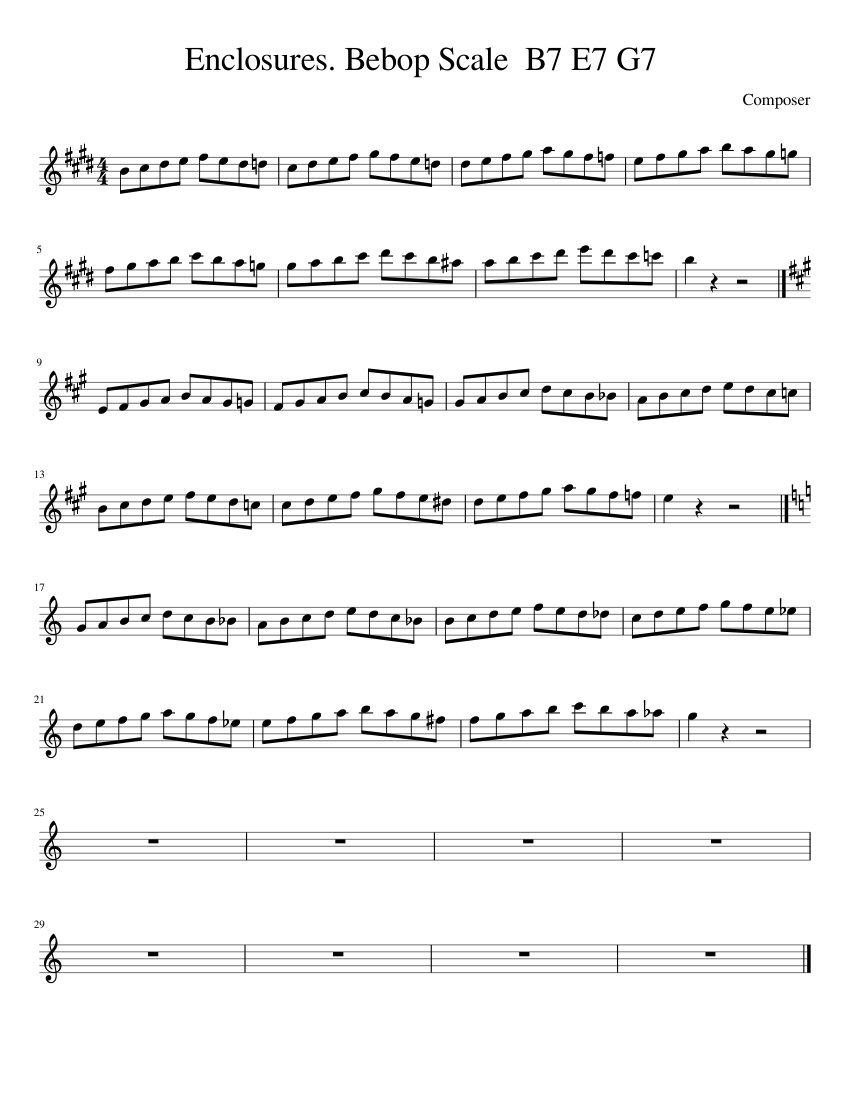 Enclosures. Bebop Scale B7 E7 G7 Sheet music for Piano (Solo
