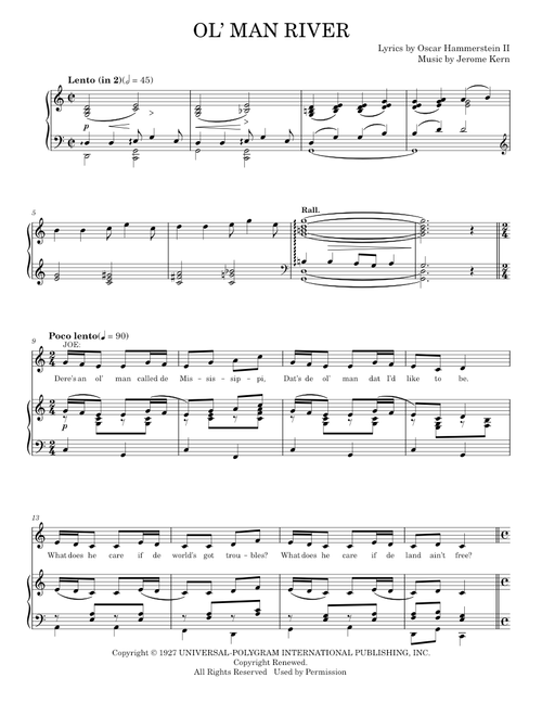 Ol' Man River - Jerome Kern, Show Boat Musical (Piano Vocal)