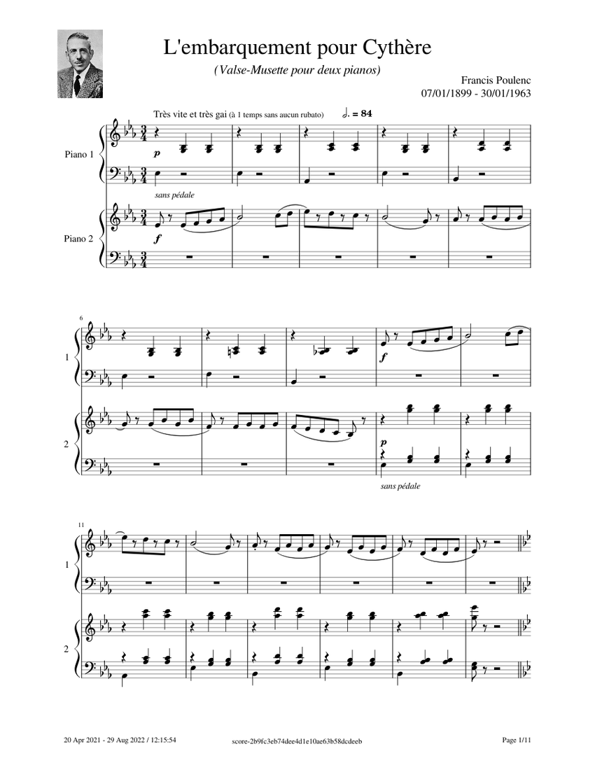 L'Embarquement pour Cythère 楽譜 楽譜】シテール島への船出 - L'embarquement pour Cythère (Sax