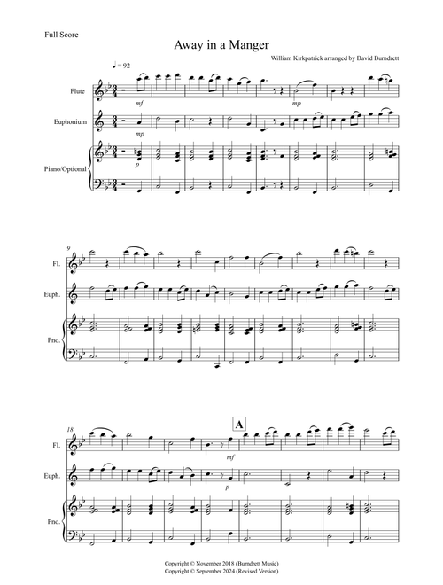 Away in a Manger for Flute and Euphonium Duet (Arr. David Burndrett) - William Kirkpatrick (Instrumental Duet)