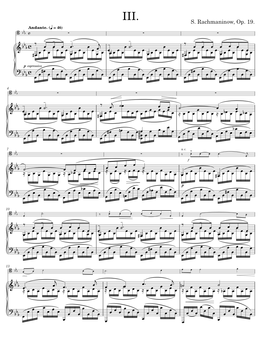 Rachmaninoff - Cello Sonata In G Minor - Op. 19 - III Sheet Music For ...