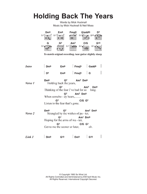 Holding Back The Years - Simply Red (Guitar Chords-Lyrics)