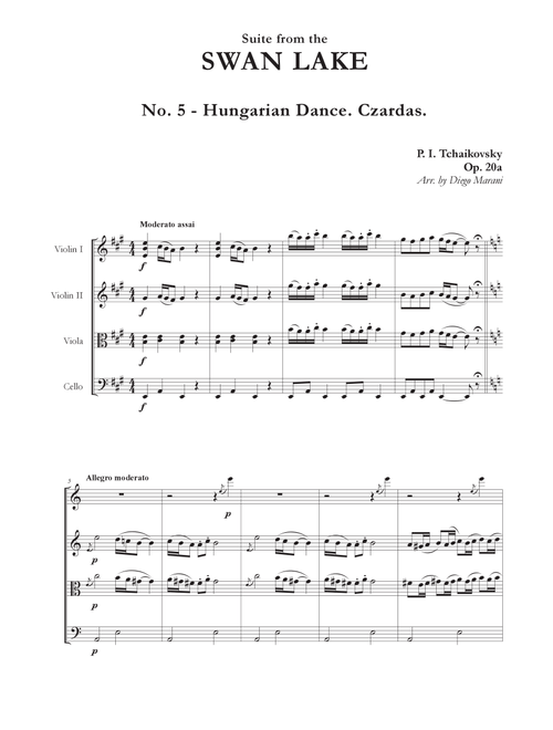"Hungarian Dance. Czardas" from Swan Lake Suite for String Quartet (Arr. Diego Marani) - P. I. Tchaikovsky (String Quartet)