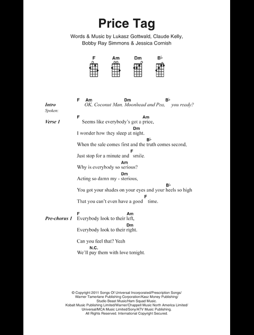 Price Tag - Jessie J (Piano-Vocal-Guitar (Piano Accompaniment))