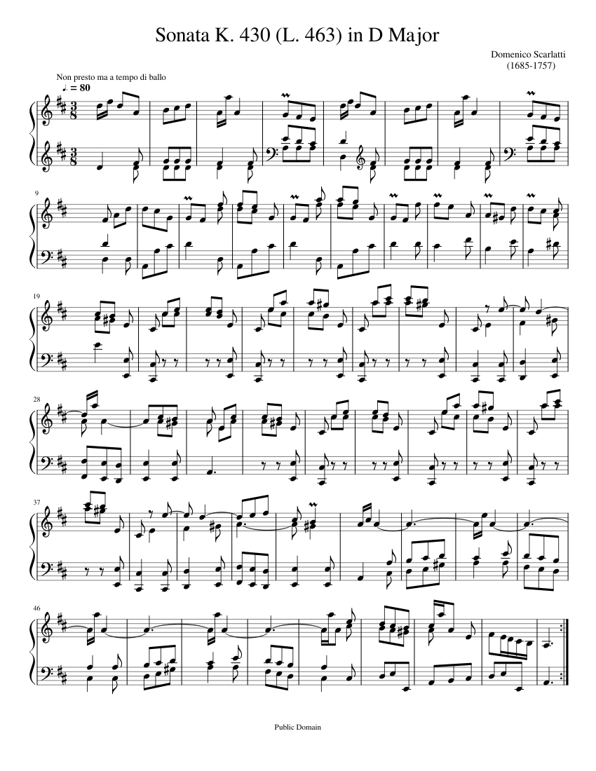 Domenico Scarlatti Sonata K. 430 (L463) in D major Sheet