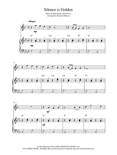 Silence Is Golden (Arr. Kaiserin Rebecca) - Bob Gaudio, Bob Crewe (Trumpet and Piano)