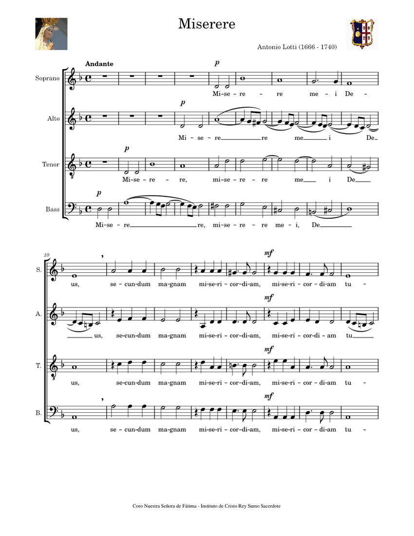 Miserere - Antonio Lotti Sheet Music For Soprano, Alto, Tenor, Bass ...