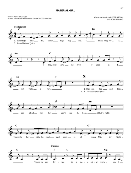 Material Girl - Madonna (Easy Lead Sheet - Fake Book)