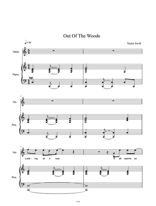 Out Of The Woods (Arr. Taylor Swift) (Piano Vocal)