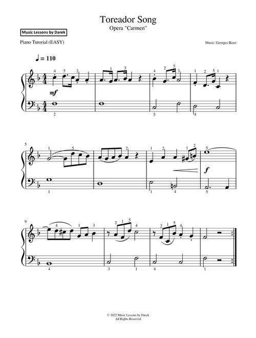 Toreador Song / March of the Toreadors (EASY PIANO) Opera "Carmen" [Georges Bizet] (Arr. Darek) (Easy Piano)