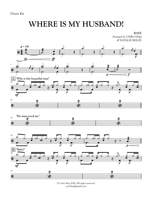 Where is My Husband! (Drum Kit Part) (Arr. Cairo Haq) - RAYE (Drums)