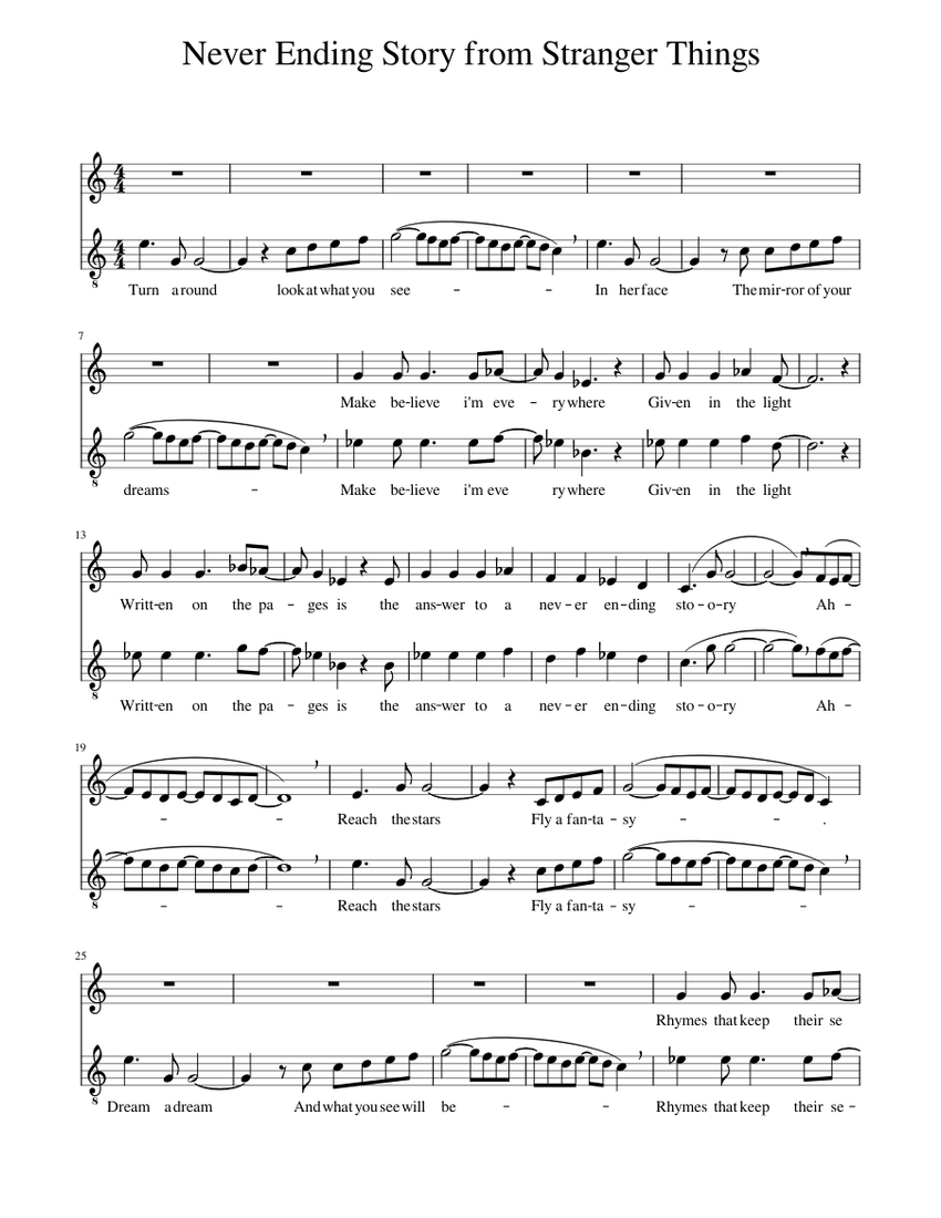Never Ending Story from Stranger Things Sheet Music for Alto, Tenor ...